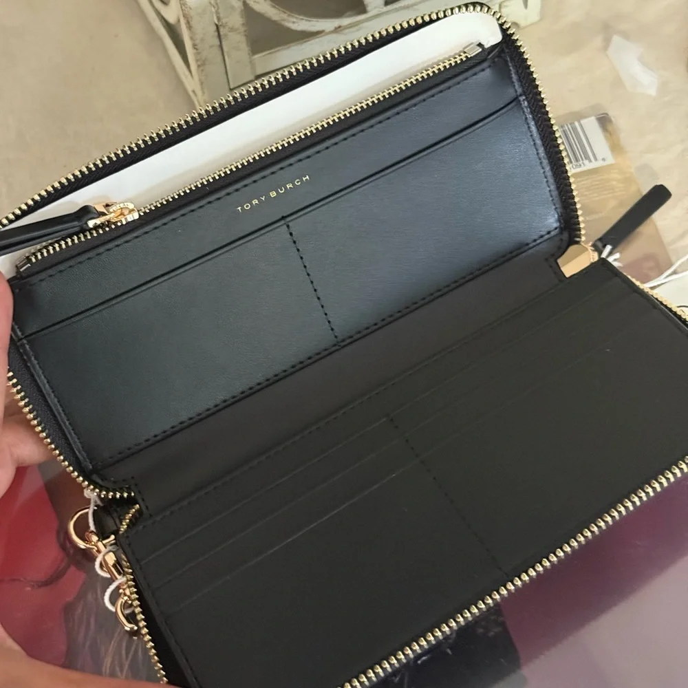 Tory Burch Black Wristlet with Gold Accents